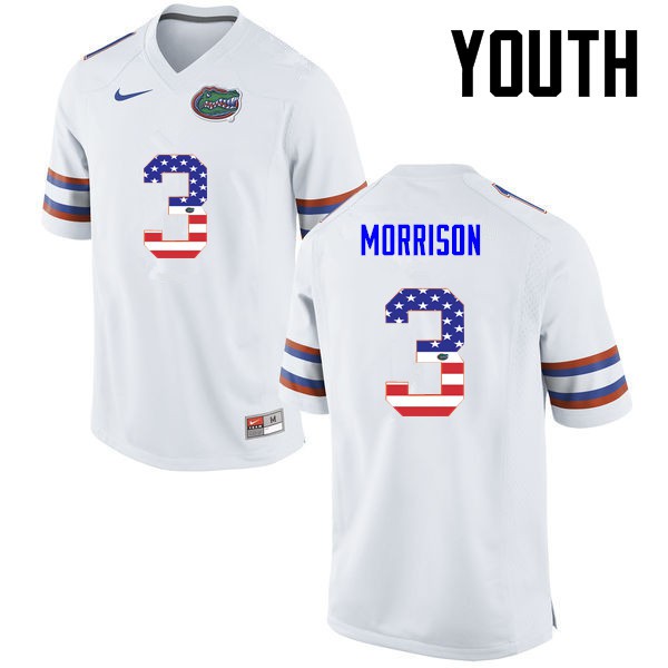 Florida Gators Youth #3 Antonio Morrison College Football USA Flag Fashion White